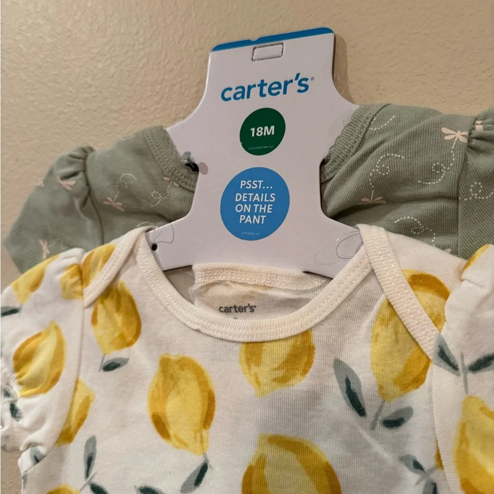 NWT Carter's Lemon Print Tee and Green Pants 4-Piece Set